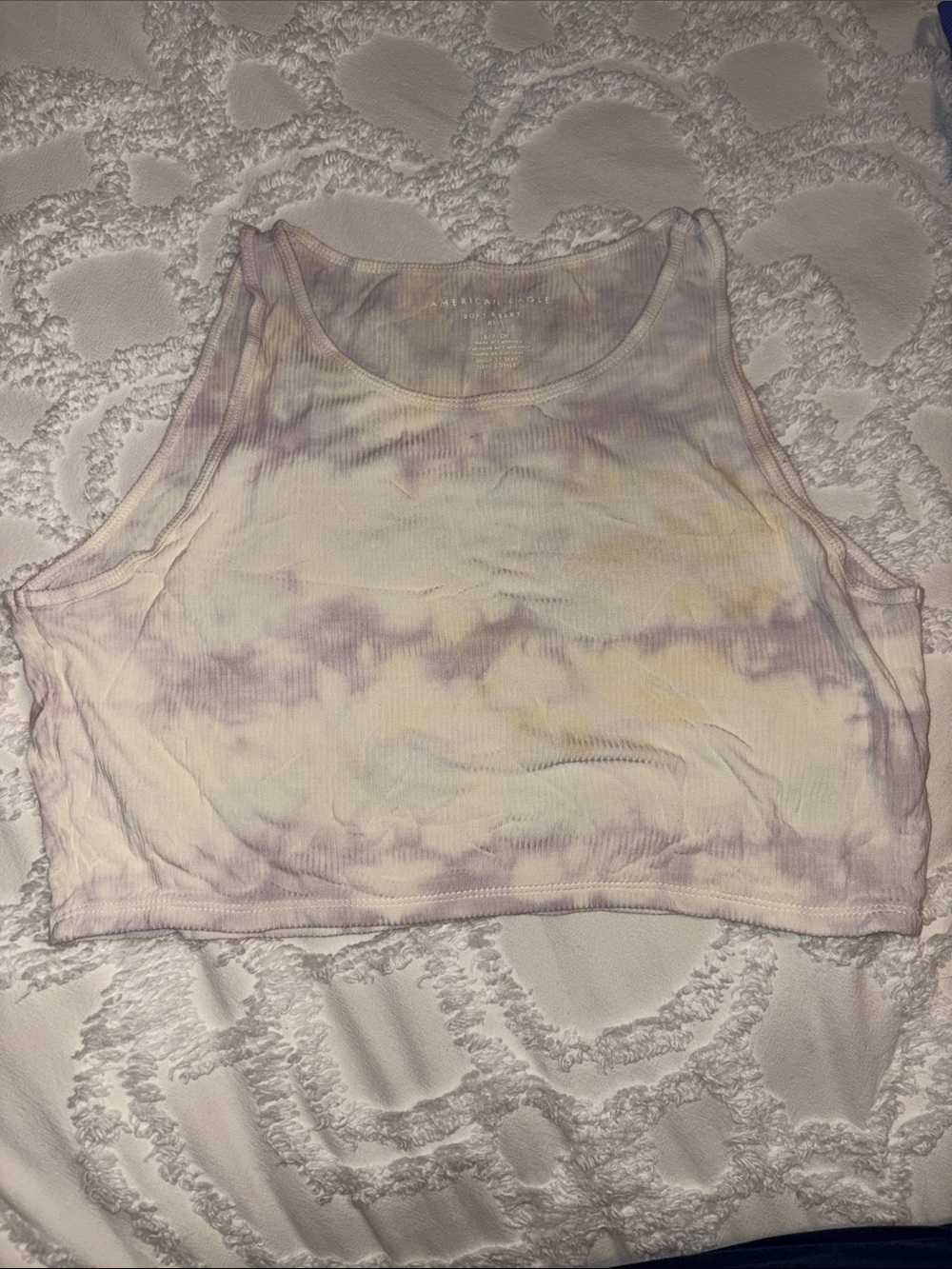 American Eagle Outfitters Pastel Tie-Dye Cropped Tank - Lavender & Cream
